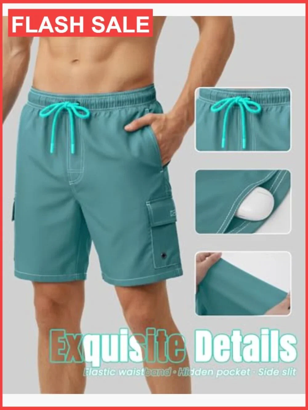 Men Swim Trunks with Compression Liner Quick Dry Multi Pockets
